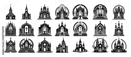 church and cathedral silhouette set black vector religious architecture icons