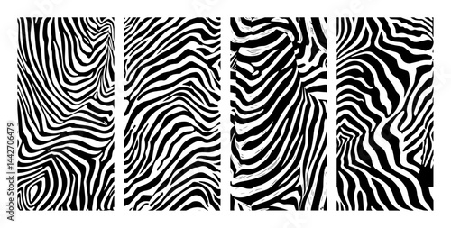zebra stripe pattern set black abstract silhouette vector animal skin texture