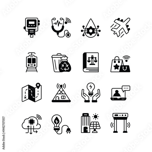 Here is an editable pack of smart city technology glyph icons