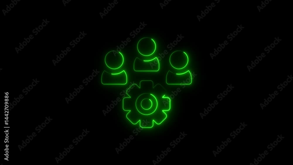 Green neon teamwork and system configuration gears animation on black background Green neon teamwork and system configuration gears animation on black background