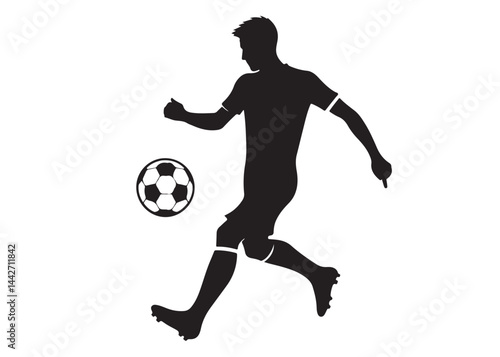 footballer player logo silhouette vector, footballer player logo icon silhouette, black vector of soccer player silhouette, football player shoot silhouette logo on isolated white background.