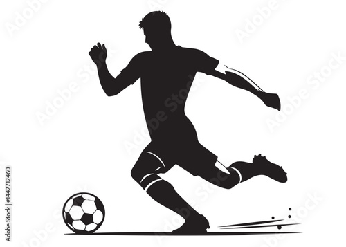 footballer player logo silhouette vector, footballer player logo icon silhouette, black vector of soccer player silhouette, football player shoot silhouette logo on isolated white background.
