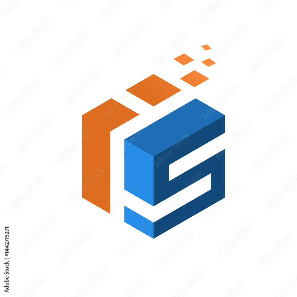 Unique 3D RS Monogram Logo with Geometric Cube, Pixels, and Bold Colors Unique 3D RS Monogram Logo with Geometric Cube, Pixels, and Bold Colors