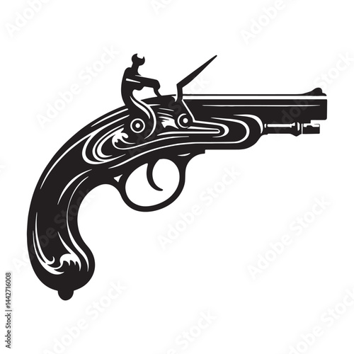 Quadro su tela Vintage Flintlock Pistol silhouette, symbol of early warfare – Flintlock Pistol