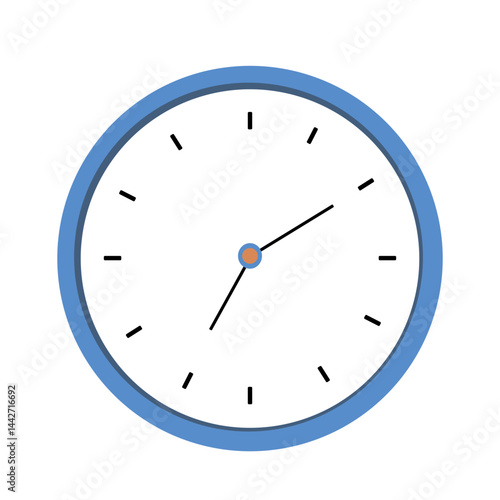 Analog Wall Clock Illustration with Blue Frame. Flat Vector Design