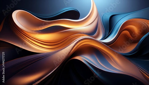 Abstract Gold and Blue Swirling Waves Digital Art Design