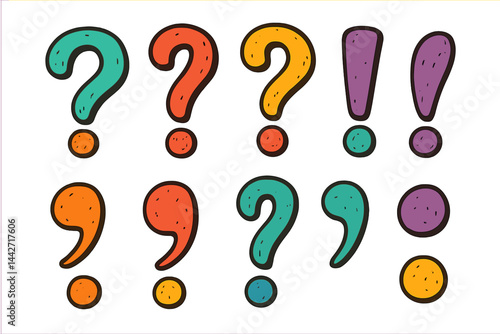 Colorful vector flat illustration featuring various punctuation marks in a playful design