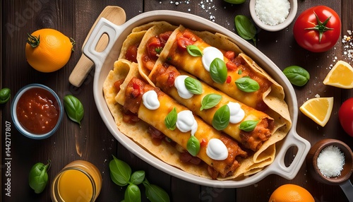 Wallpaper Mural Delicious Enchiladas with Sour Cream and Basil Torontodigital.ca