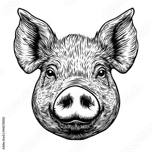 Wallpaper Mural Black-and-white line drawing of a pig's head with spread ears on white background. Torontodigital.ca