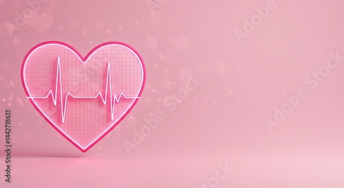 Stylized pulse line forming heart in pink design