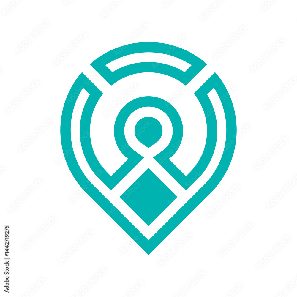 Creative Abstract Map Logo with Modern Teal Pin and Connected Shapes Creative Abstract Map Logo with Modern Teal Pin and Connected Shapes