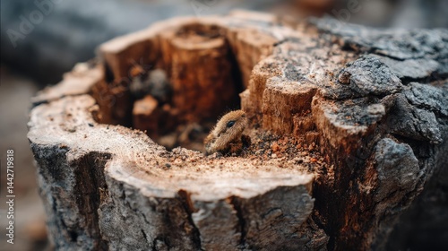 Wallpaper Mural Tree stump demonstrating illegal logging and ecosystem damage concept. A close-up of a textured tree stump highlighting nature's details. Torontodigital.ca