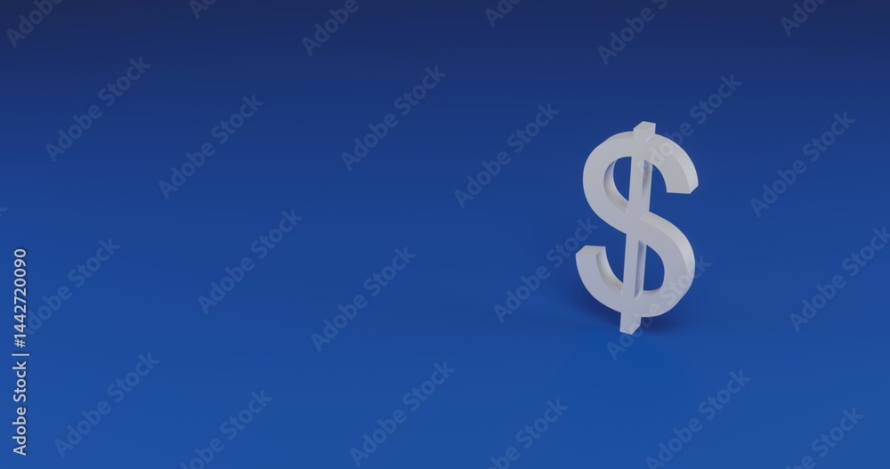 Isolated realistic white dollar symbol with shadow. Located on the right side of the scene. 3d illustration on transparent background Isolated realistic white dollar symbol with shadow. Located on the right side of the scene. 3d illustration on transparent background