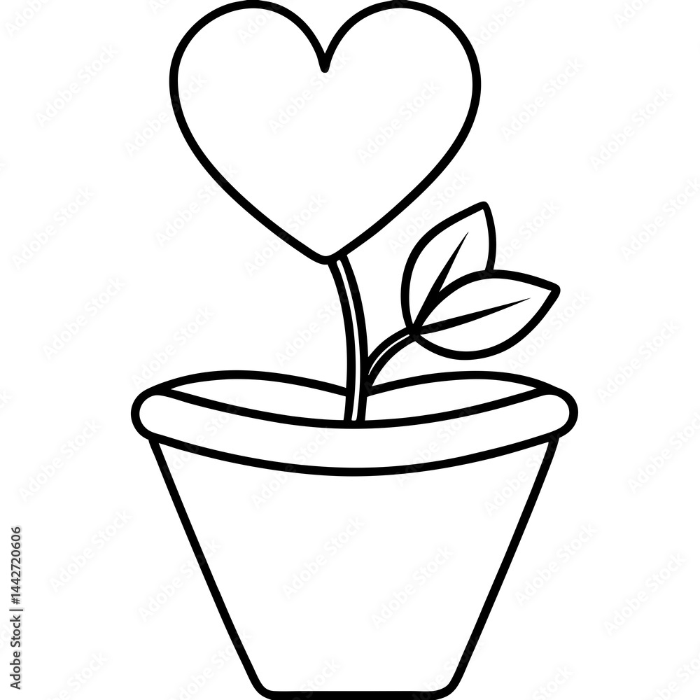 Heart-Shaped Flower Pot Line Art Design Heart-Shaped Flower Pot Line Art Design