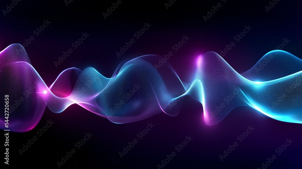 Obraz premium Vibrant waves on a deep purple background with glowing accents for creative ideas