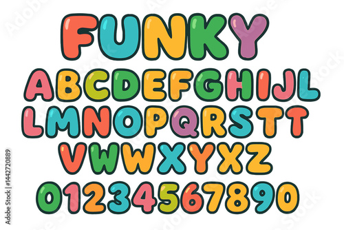 Colorful vector illustration of playful typography featuring letters and numbers in vibrant hues
