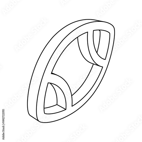 The outline of a large rugby symbol is made with black lines. 3D view of the object in perspective. Vector illustration on white background