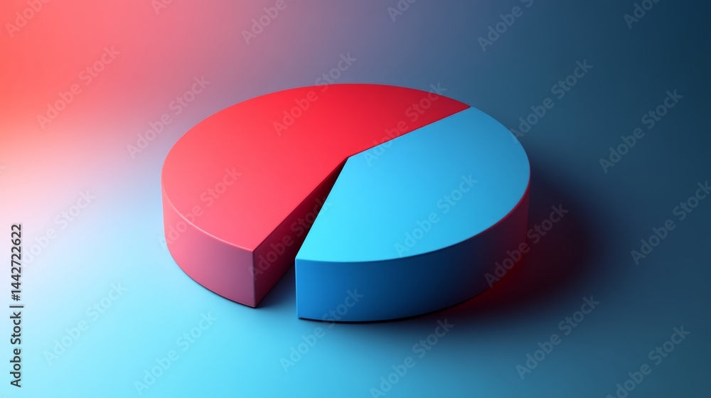 Obraz premium Softly shaded D pie chart with light gradients and minimalistic part outlines