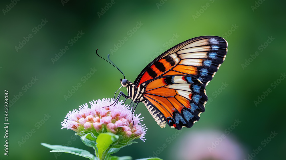 Fototapeta premium Beautiful butterfly resting on a flower in natural setting