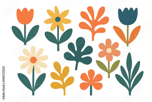 Beautiful colorful vector flowers in a flat illustration design perfect for spring and gardening themes