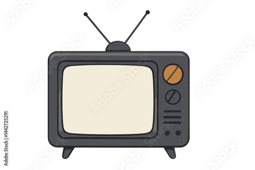 Vintage television set in a minimalist flat design with a neutral background and simple colors, perfect for retro-themed art
