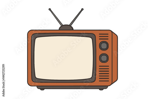 Vintage television illustration depicting a classic design with antenna and knobs in a flat vector style