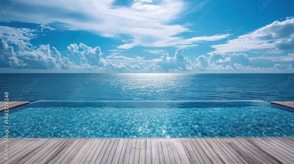 Fototapeta premium Oceanfront Infinity Pool with a Wooden Deck