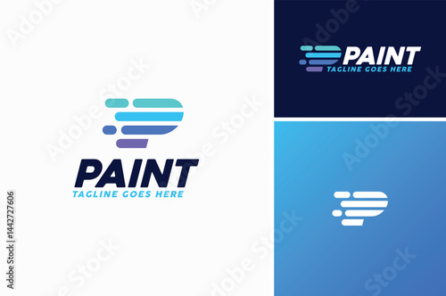 Fast Move Motion Stripes with Letter P for Paint for Home House Painting Service Delivery logo design