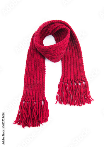 Red warm scarf on a white background