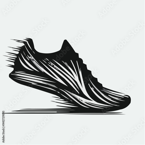 Black Running Shoe Icon in Motion with Dynamic Lines  