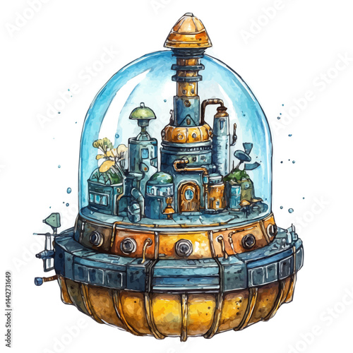 an underwater city dome generator, watercolor drawing, isolated on a white background. an underwater city dome generator vector.