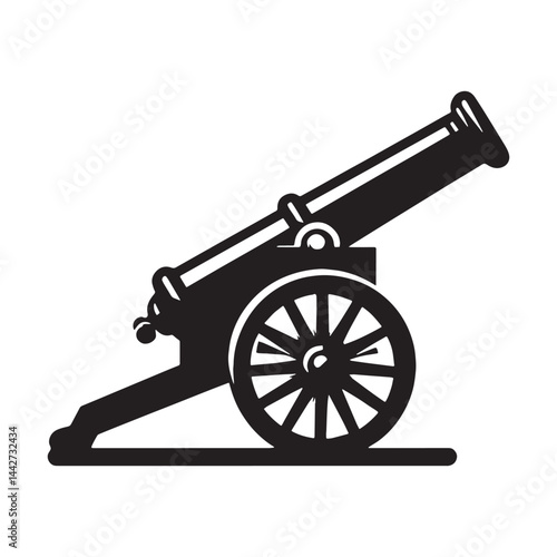 Pirate Ship Cannon silhouette, a tool of sea raids and battles – Cannon illustration – Minimalist Cannon vector – Weapon silhouette


