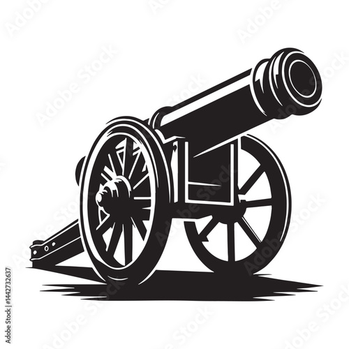 Old War Cannon silhouette, relic of artillery might – Cannon illustration – Minimalist Cannon vector – Weapon silhouette

