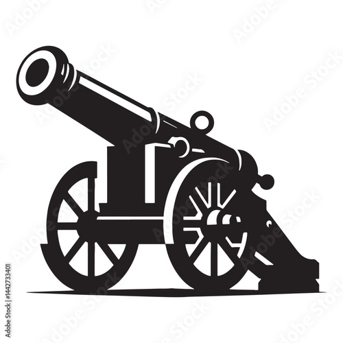 Battlefield Cannon silhouette, thunderous force in silhouette form – Cannon illustration – Minimalist Cannon vector – Weapon silhouette

