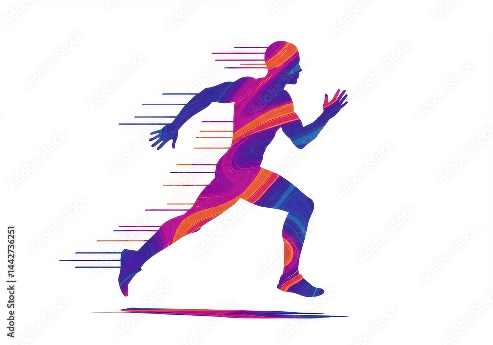 Obraz premium Colorful runner silhouette isolated on white background