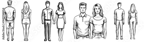 An illustration of a man and woman standing, in silhouette form, is perfect for designs related to fitness and health