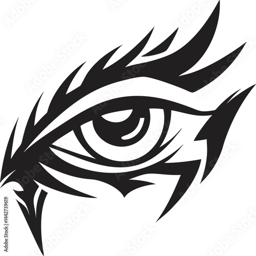 Tribal Eye Tattoo Design – Stylized Abstract Vector Eye Symbol with Sharp Lines and Bold Black Ink for Tattoos, Logos, or Graphic Art Projects