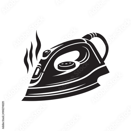 Iron Silhouette Vector Illustration, Solid White Background.