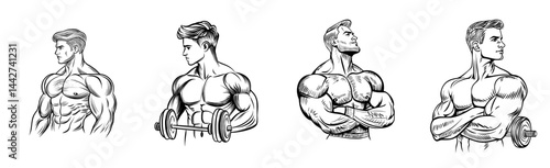 The image depicts a silhouette of a muscular man flexing his biceps