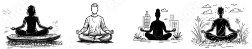 A person's silhouette is shown in a lotus yoga pose for meditation