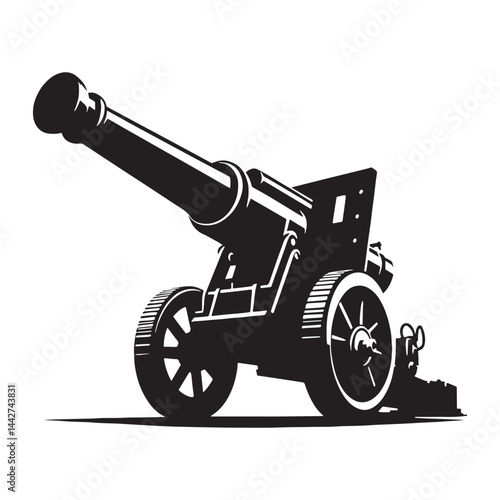 Rugged Howitzer silhouette, ready for any terrain – Howitzer illustration – Minimalist Howitzer vector – Artillery silhouette

