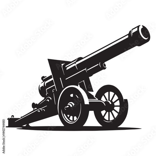 Modern Howitzer silhouette, combining accuracy and explosive force – Howitzer illustration – Minimalist Howitzer vector – Artillery silhouette

