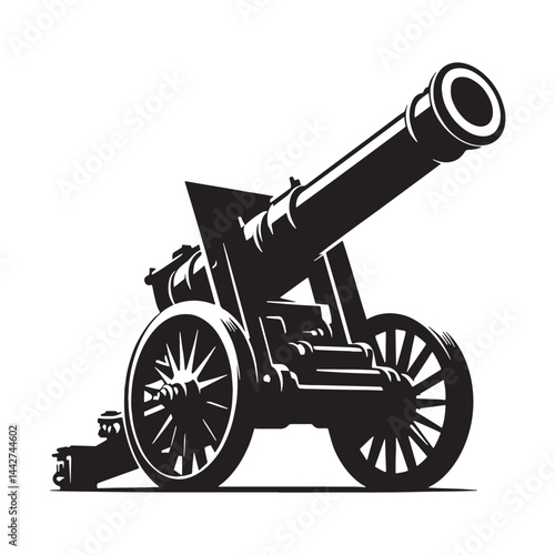 Battlefield-ready Howitzer silhouette, designed for maximum impact – Howitzer illustration – Minimalist Howitzer vector – Artillery silhouette

