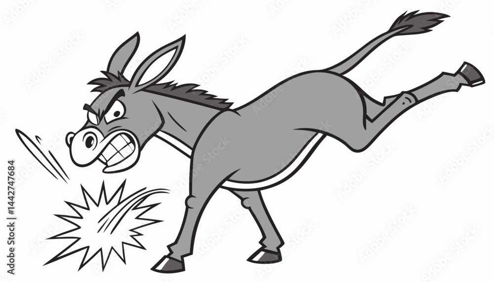 Angry donkey kick. Vector clip art illustration with simple gradients. All in a single layer.  