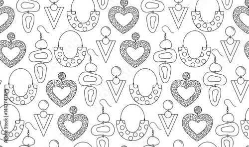 Seamless doodle background with stylish earrings. Cute pattern with hand drawn female bijouterie