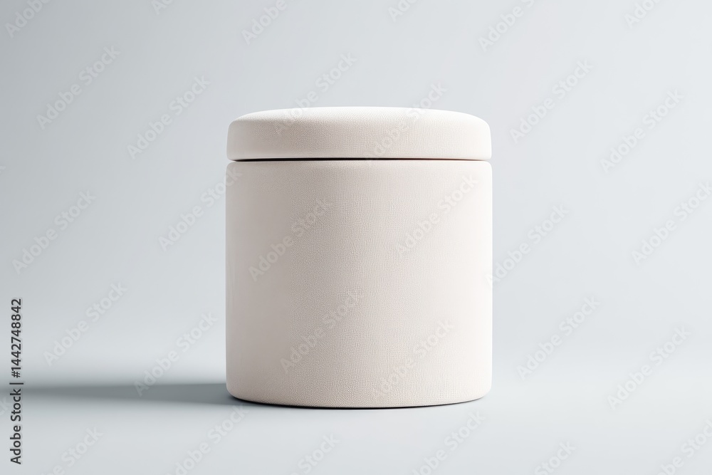 Empty light beige cylindrical container with lid. A simple, modern, and neutral packaging design Empty light beige cylindrical container with lid. A simple, modern, and neutral packaging design