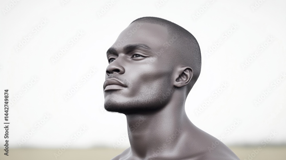 Man, thoughtful gaze, powerful features Man, thoughtful gaze, powerful features