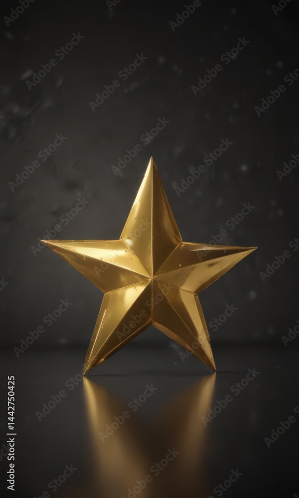 Gleaming gold foil star, sharp points, dark backdrop, luxury, celebration Gleaming gold foil star, sharp points, dark backdrop, luxury, celebration