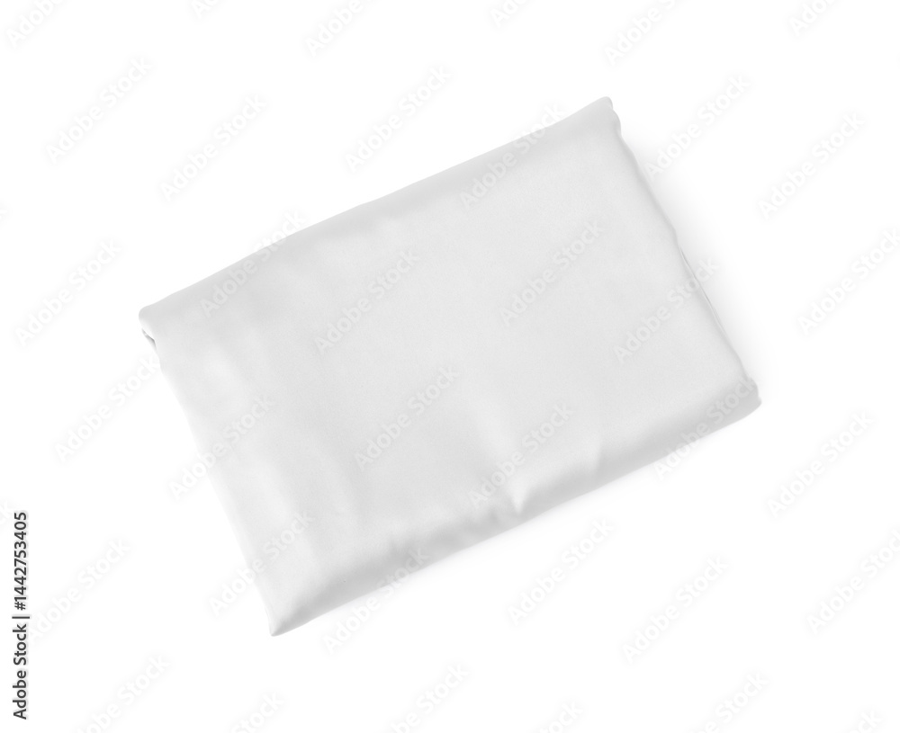 Clean silky bed linens on white background, top view Clean silky bed linens on white background, top view