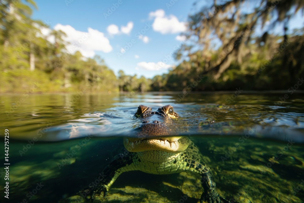 Fototapeta premium Alligator in crystal-clear river